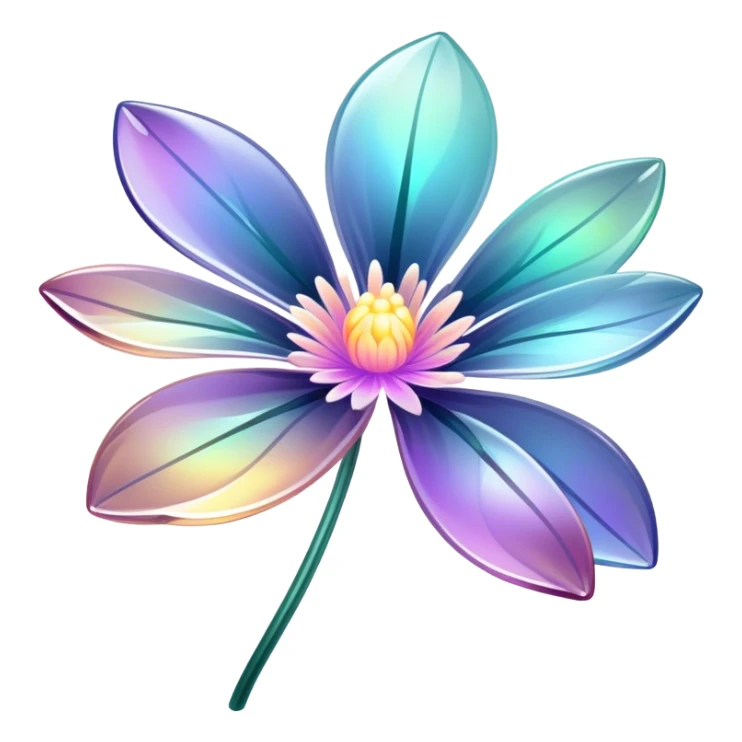 Dark Pastel iridescent transparent bio-luminescent flower with thin glossy glass petals without stem sticker