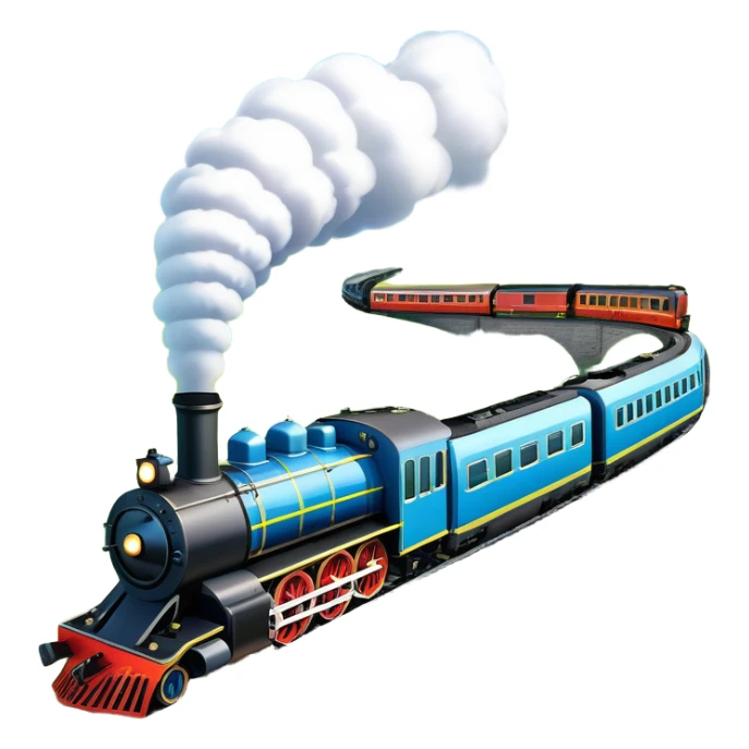 An icon showing a vibrant PC game train simulator scene with a steam locomotive traveling through a colorful countryside. The design features lush landscapes, winding tracks, and detailed railway elements, symbolizing the strategy and creativity of simulation games. Transparent background sticker