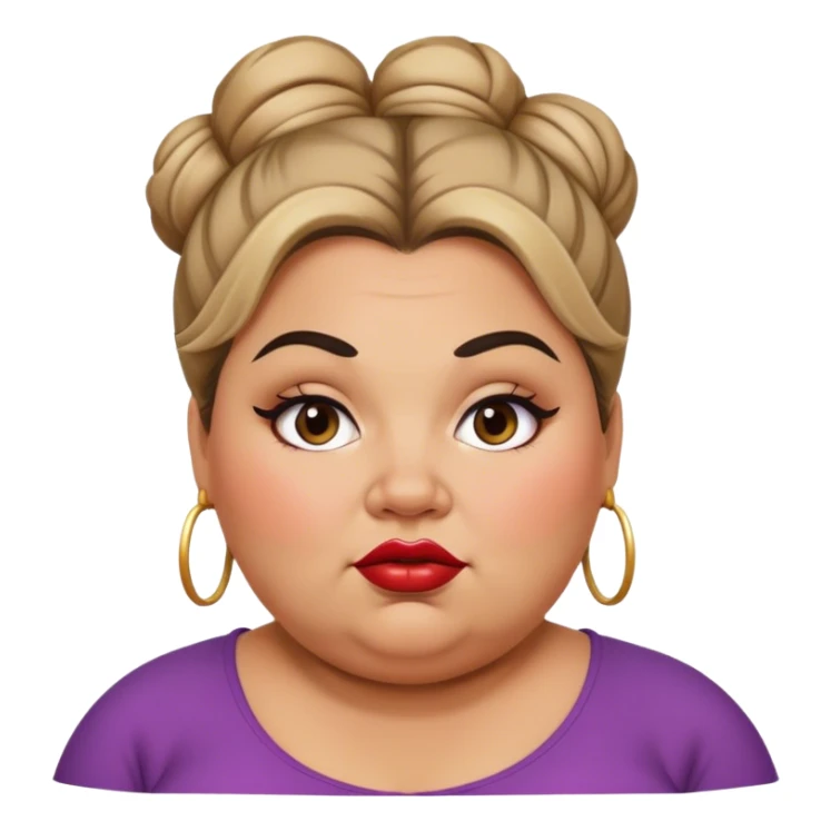 fat woman messy bun tan big eyebrows and big lips sticker