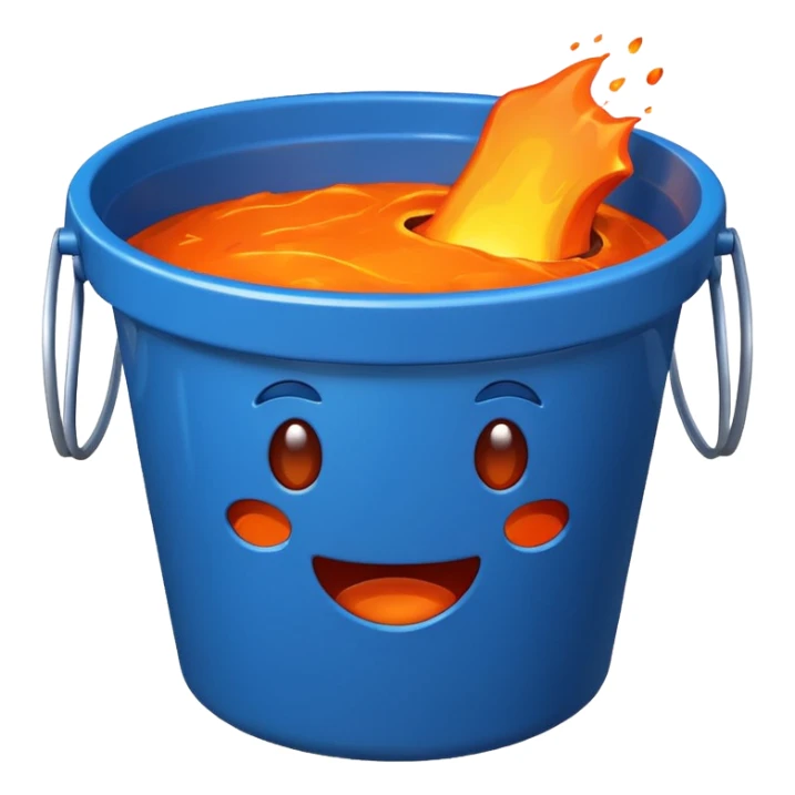 blue bucket with bright orange lava inside, emoji style sticker