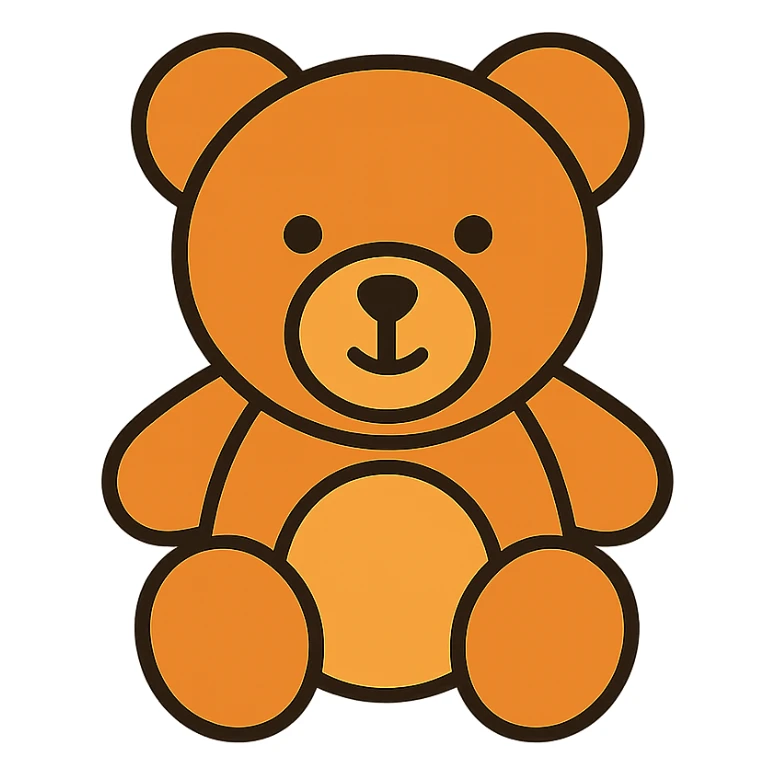 simple and cute teddy bear icon, rounded shapes, minimal details, modern icon style sticker
