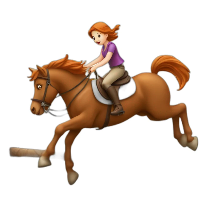 Fille rousse sur un cheval qui saute un obstacle sticker