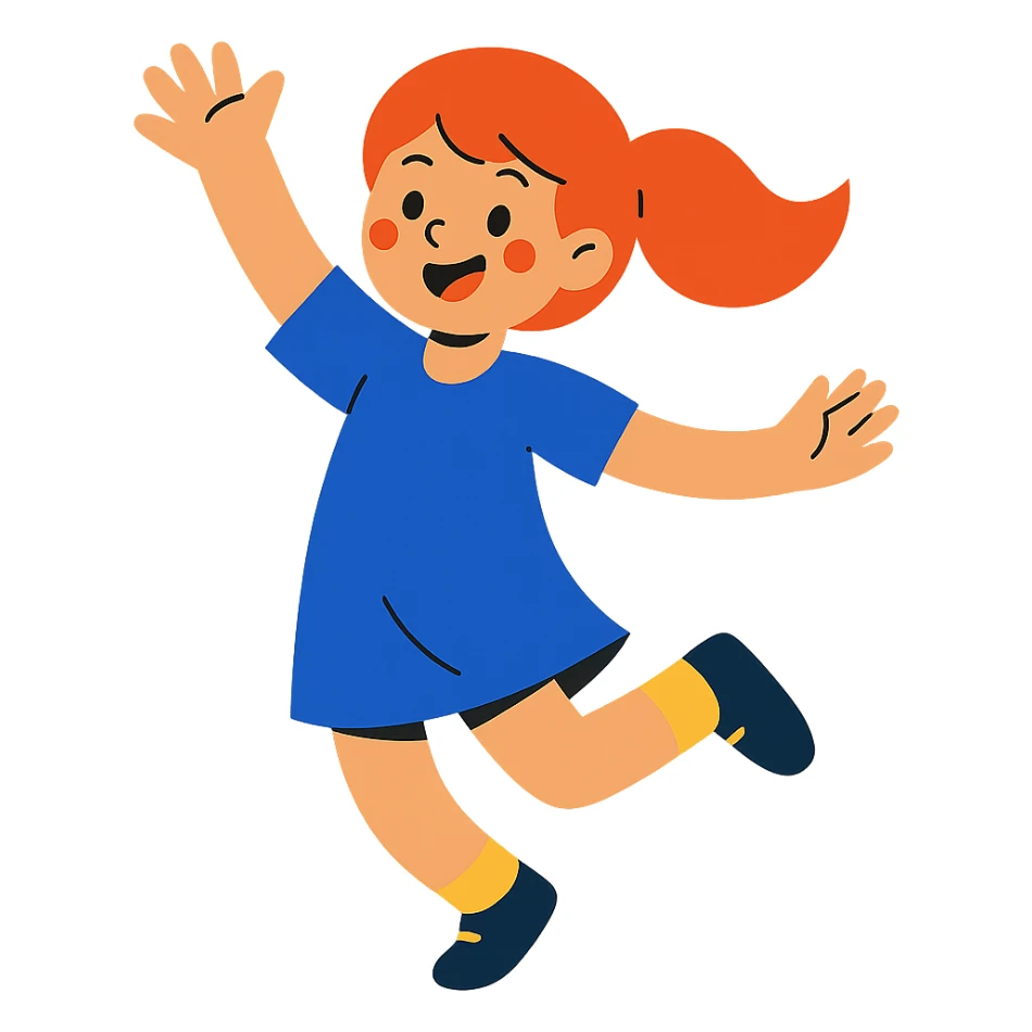 red-haired girl in a playful pose, jumping or dancing sticker
