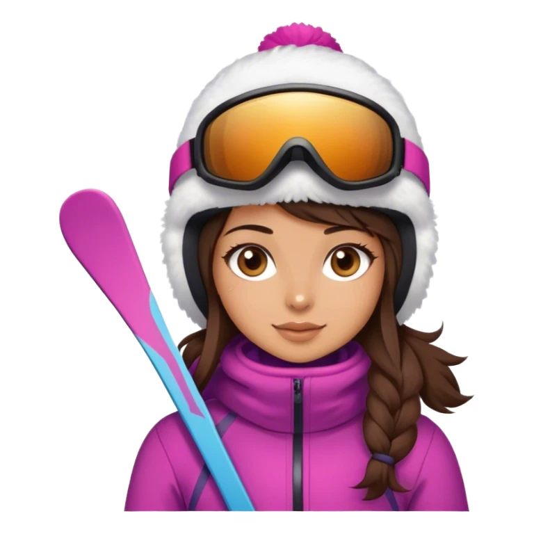 Cute brunette with light brown eyes skiing dressed in cute snow gear sticker
