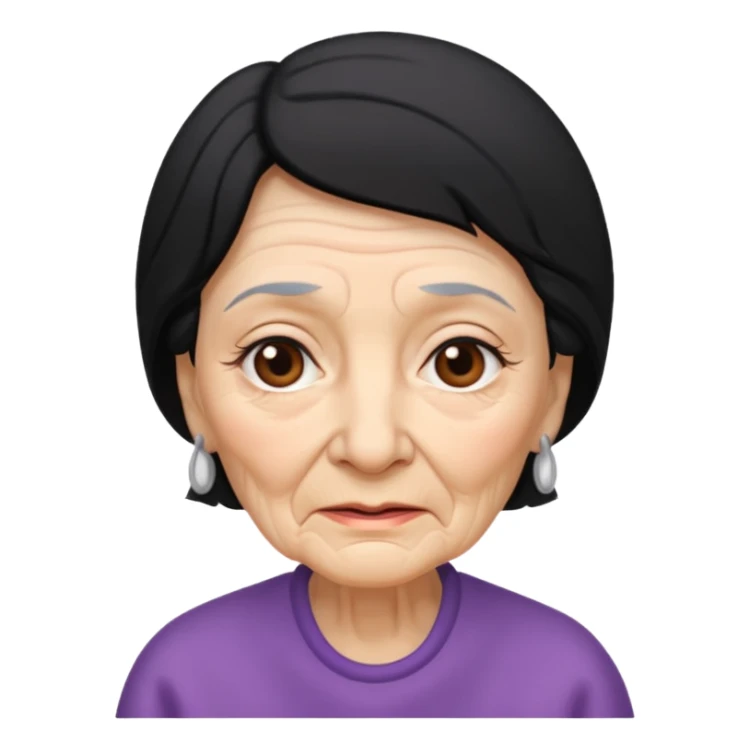 emoji de mujer anciana, arrugas visibles, pelo negro sticker
