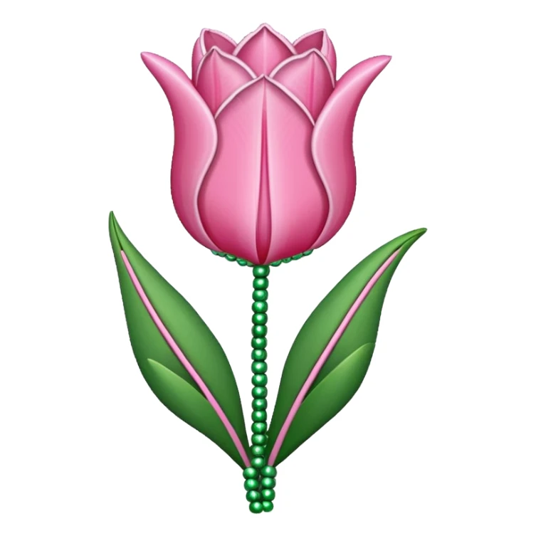french beaded pink tulip flower with 2 leaves sticker