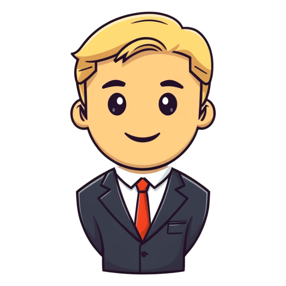 Oleg Tinkov, smiling, blond hair, wearing a business suit sticker
