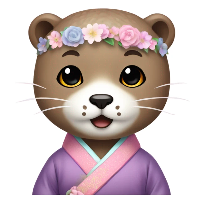 An otter emoji face dressed in pastel-colored traditional Korean hanbok sticker