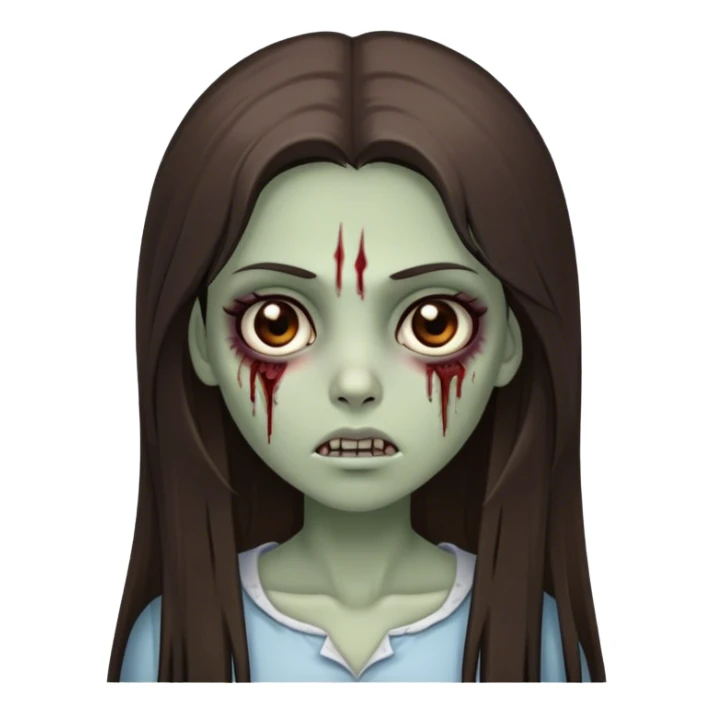 brunette zombie girl with long straight hair with brown eyes sticker