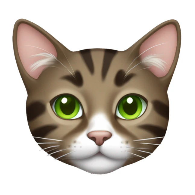 Sleeping Dark brown tabby spotted cat with white paws, green eyes and white neck sticker