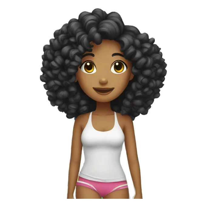 Curly girl on vacation with black long hair sticker