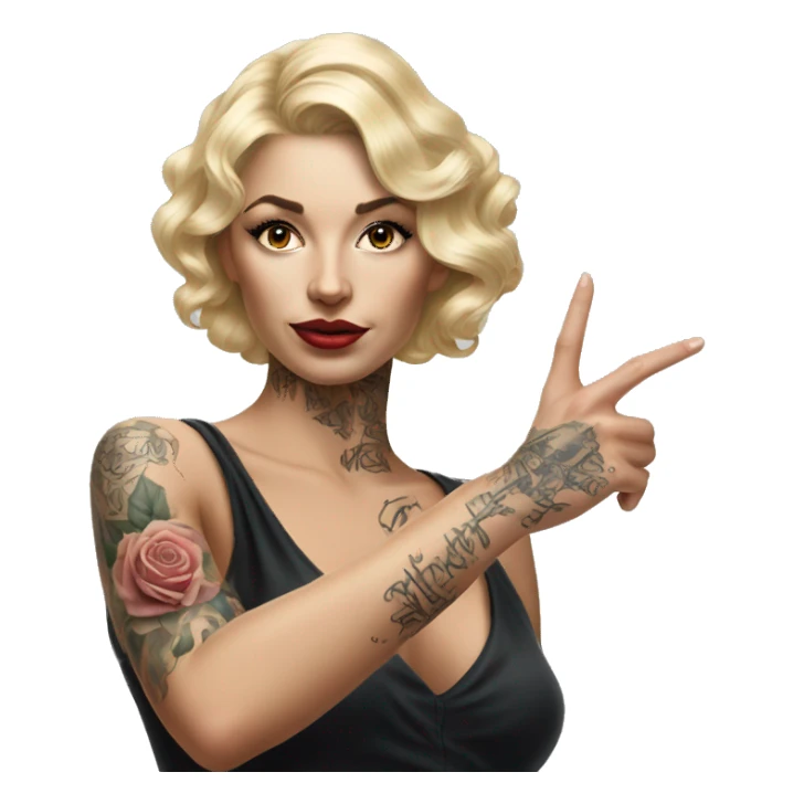 Blonde elegant women, her Body Covered with Tattoos, POINTING YOU FORWARD with her HAND , Hyper realistic sticker