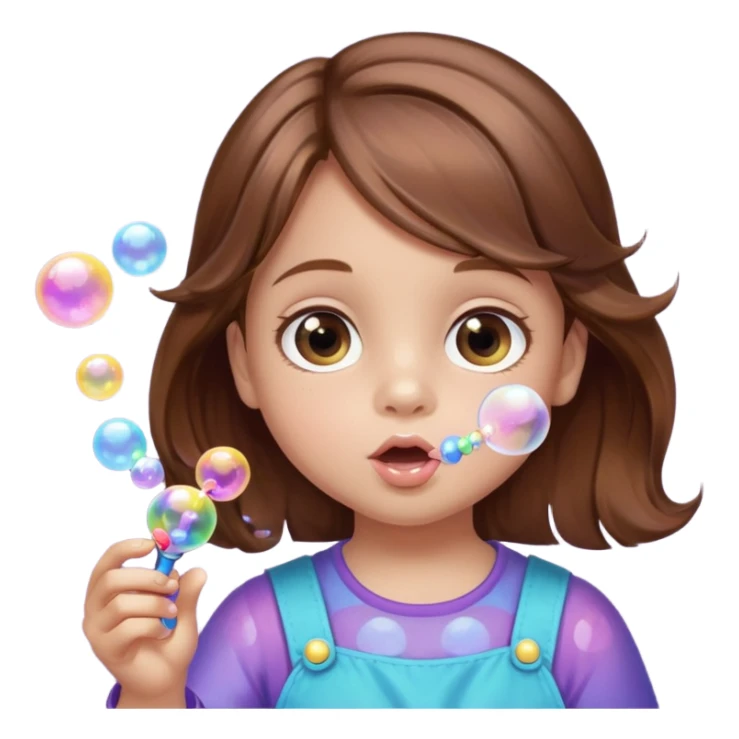 little girl blowing bubbles – Brown hair, bubble wand
 sticker