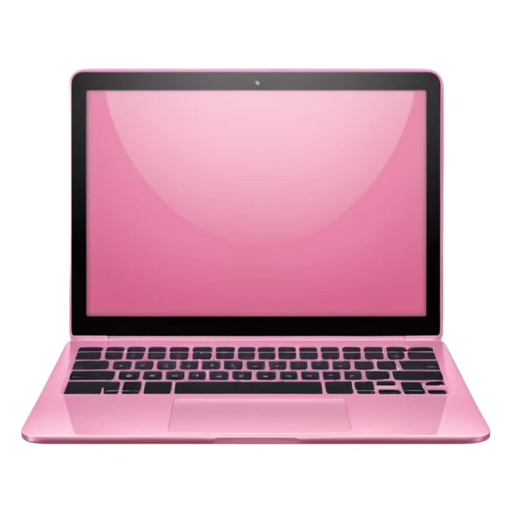  pink pink laptop with a sleek modern design, open screen, soft lighting and reflections, minimal aesthetic, isolated on transparent background, realistic style sticker