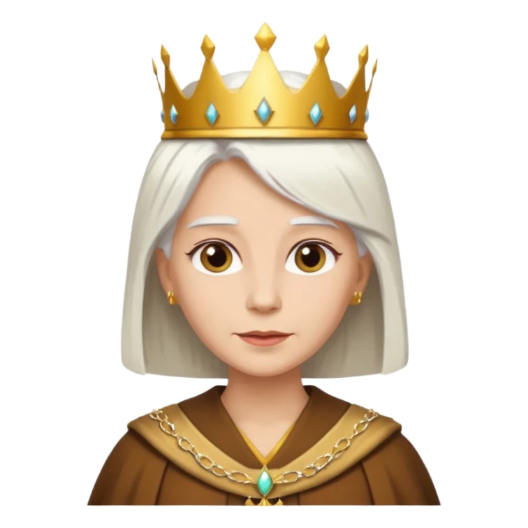 Queen with straight white hair – golden crown, brown robe sticker