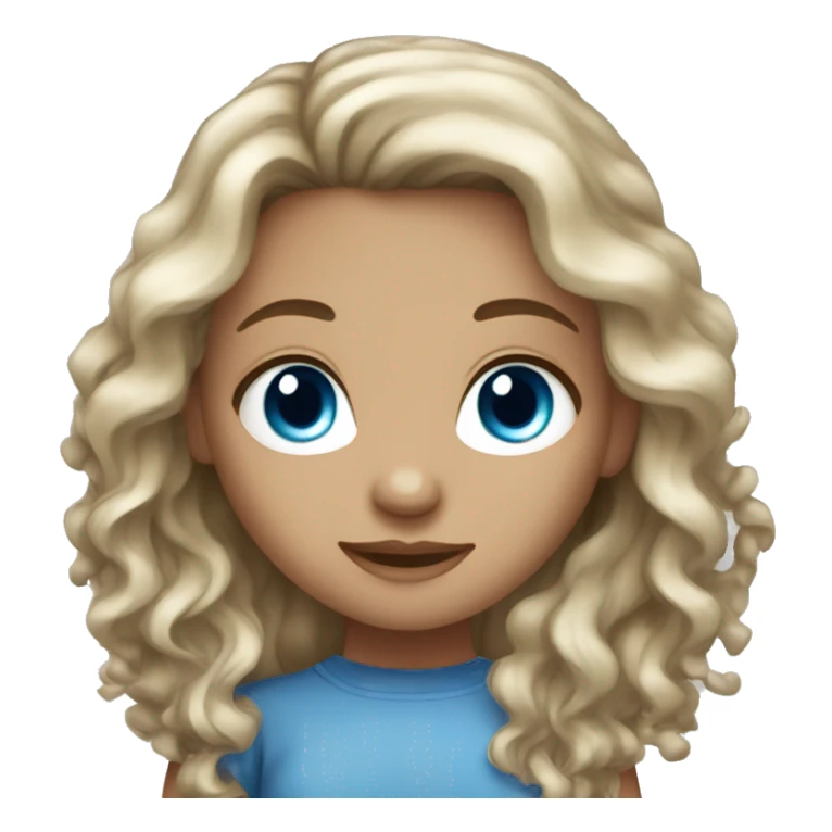 girl with long curly dark brown hair blue eyes light skin sticker