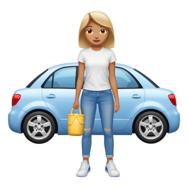 car washer woman with car  sticker