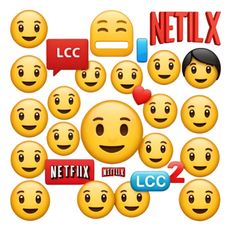 Create a fun Netflix emoji with the letters "LCC" integrated prominently in the logo sticker