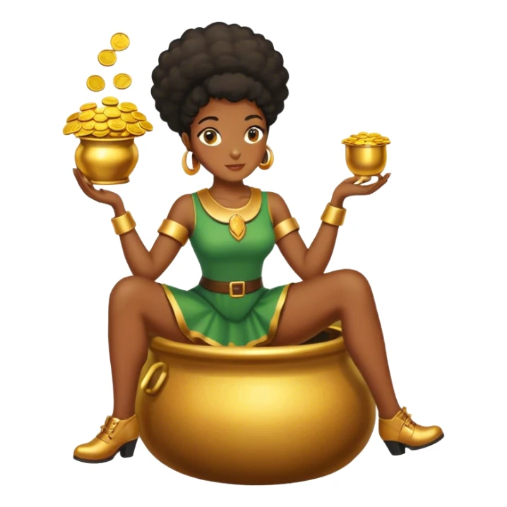 black woman sitting on a pot of gold sticker