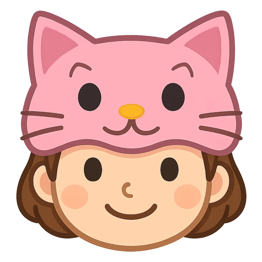 face with pink cat mask emoji, digital illustration sticker