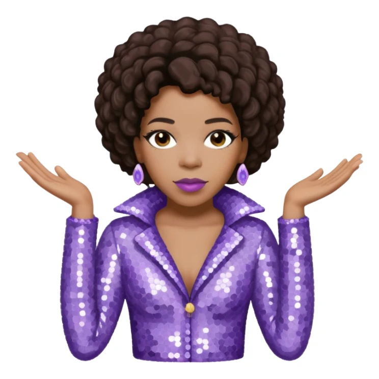 Macy Gray with dark brown hair, pale lavender sequin outfit sticker