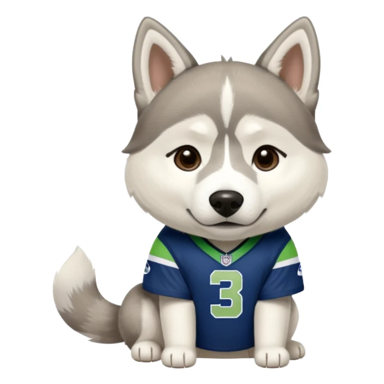 White tan husky with Seattle Seahawks gear sticker