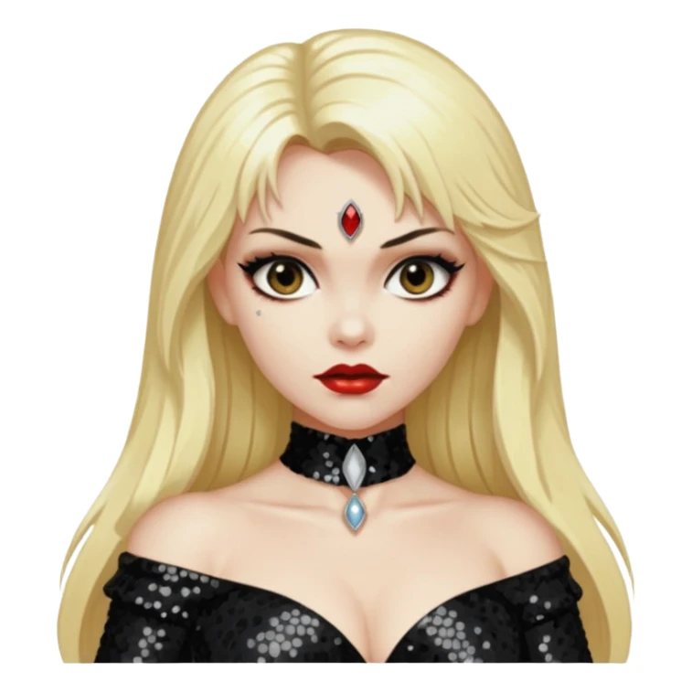 Draculina from Vampirella with long blone hair, black sequin outfit sticker