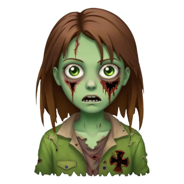 girl zombie with brown hair and green eyes sticker