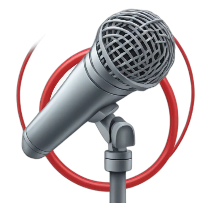 a microphone with a microphone arm and on top there is a red ring on sticker