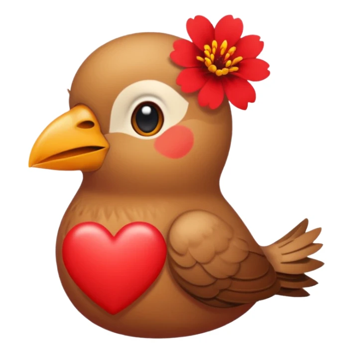 A bird carrying a red flower and heart on its mouse  sticker