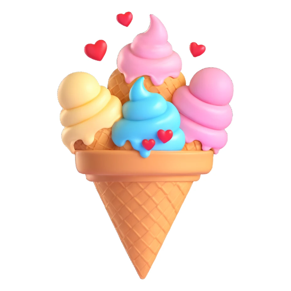 a melting ice cream cone with hearts, in love, whimsical sticker