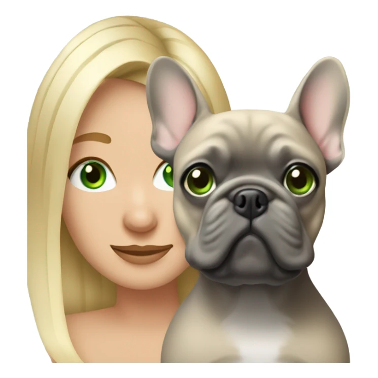 Blonde woman green eyes hugging gray frenchie  sticker