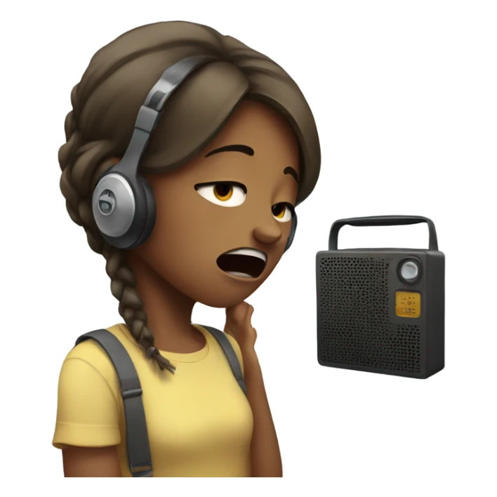 Girl crying with a radio sticker