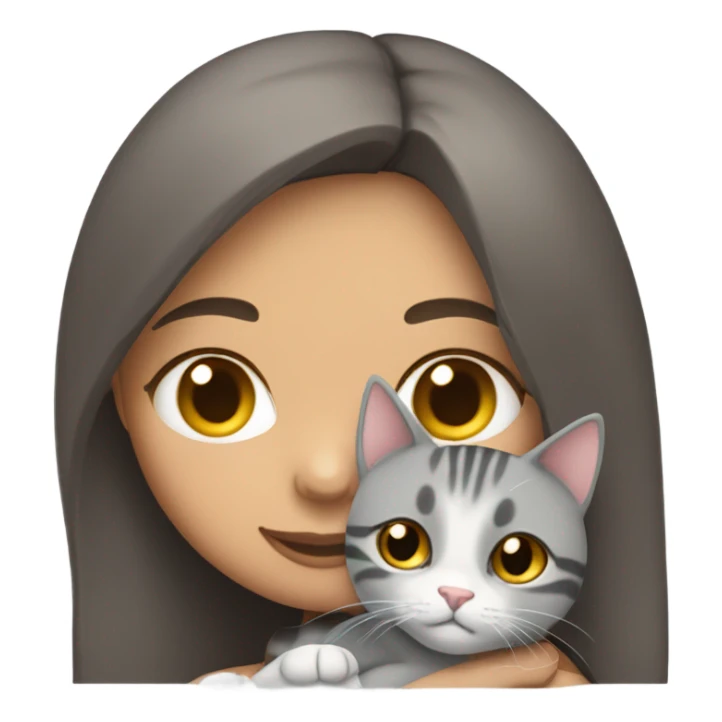 brunette girl snuggling grey tabby cat sticker