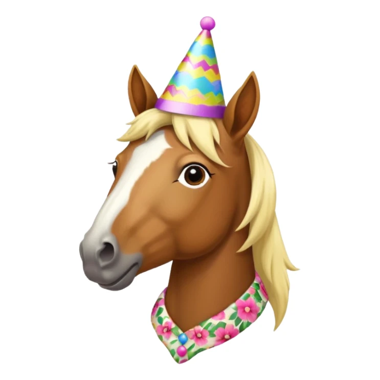horse in flowered shirt with party hat, front view sticker