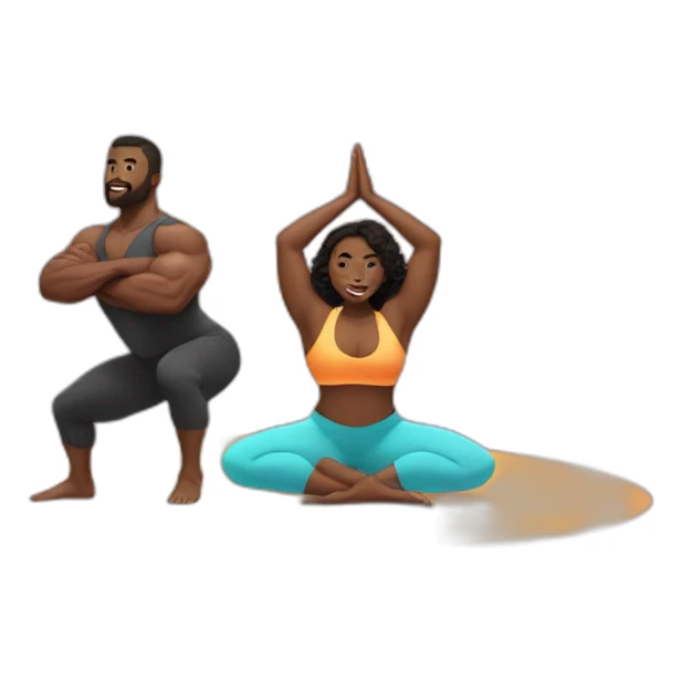 Black muscle man and voluptuous woman doing yoga sticker