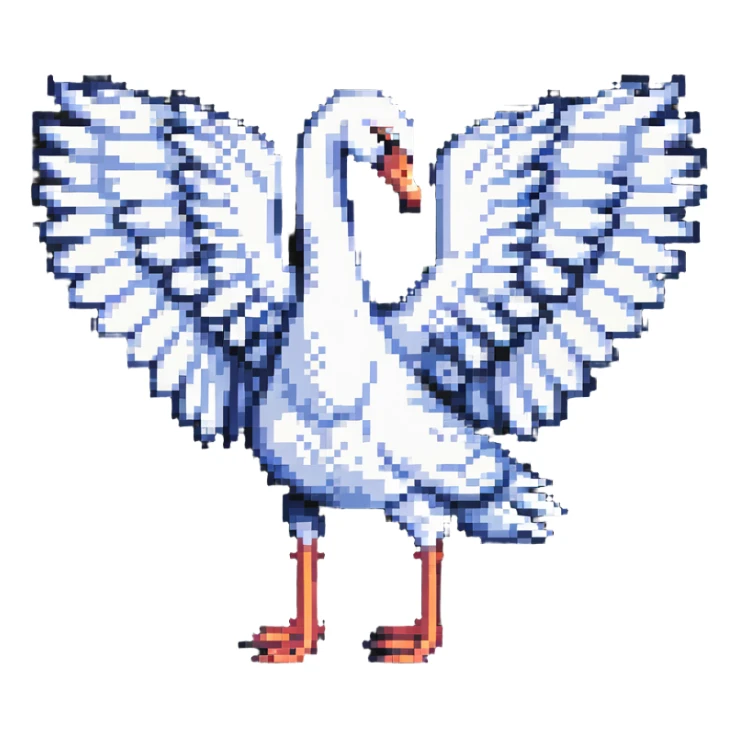 swan flying with wings extended in pixel art style sticker