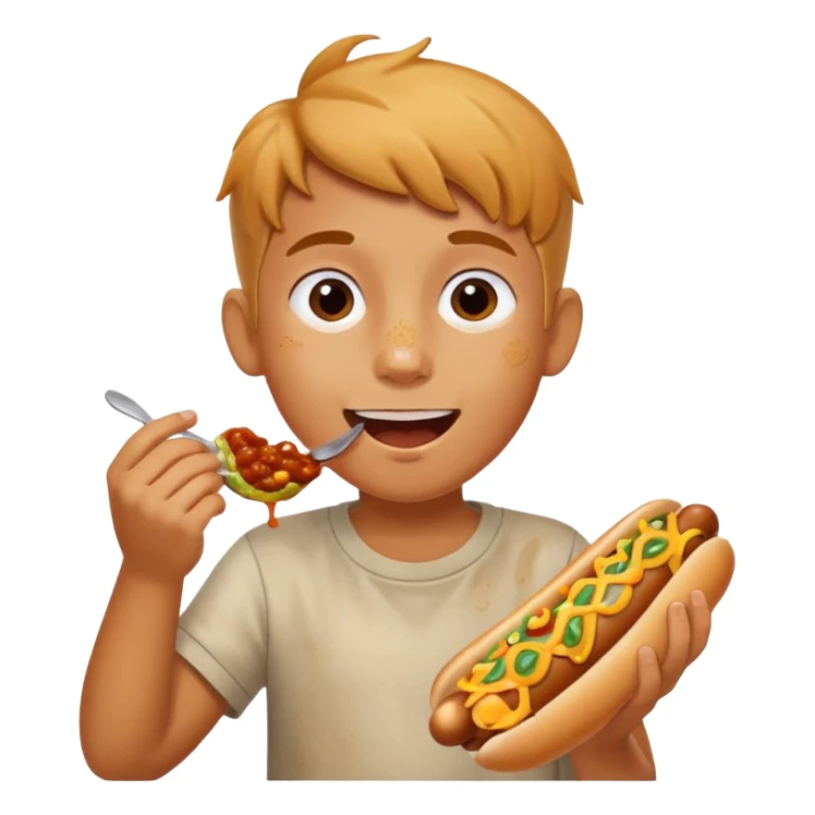 Kid eating chilli dog but eating it by grabbing the bun sticker