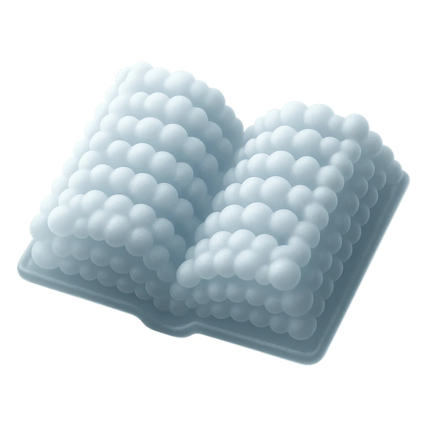 thick open book made entirely of small, very bright white fluffy convex clouds, matte glass style sticker
