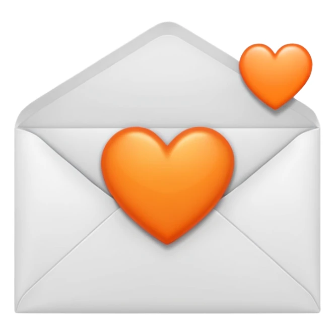 white envelop with small orange heart in the middle sticker