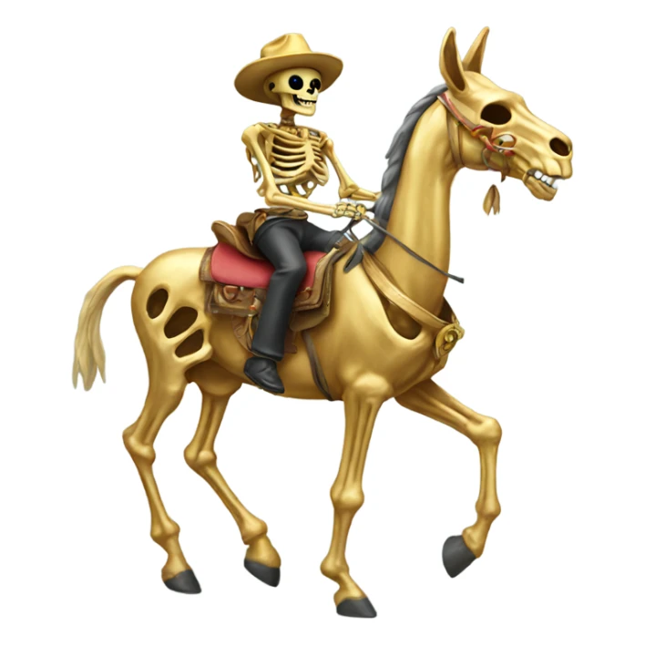 Golden skeleton riding donkey sticker