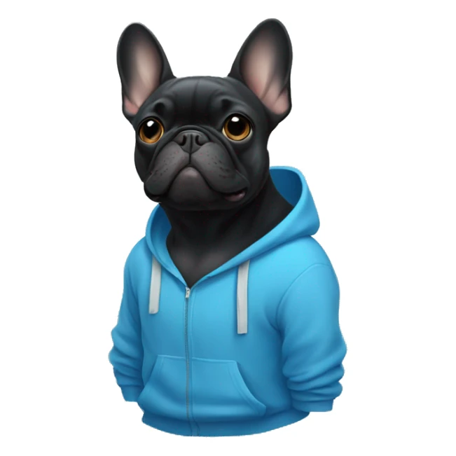 Black French bulldog in a blue hoodie  sticker