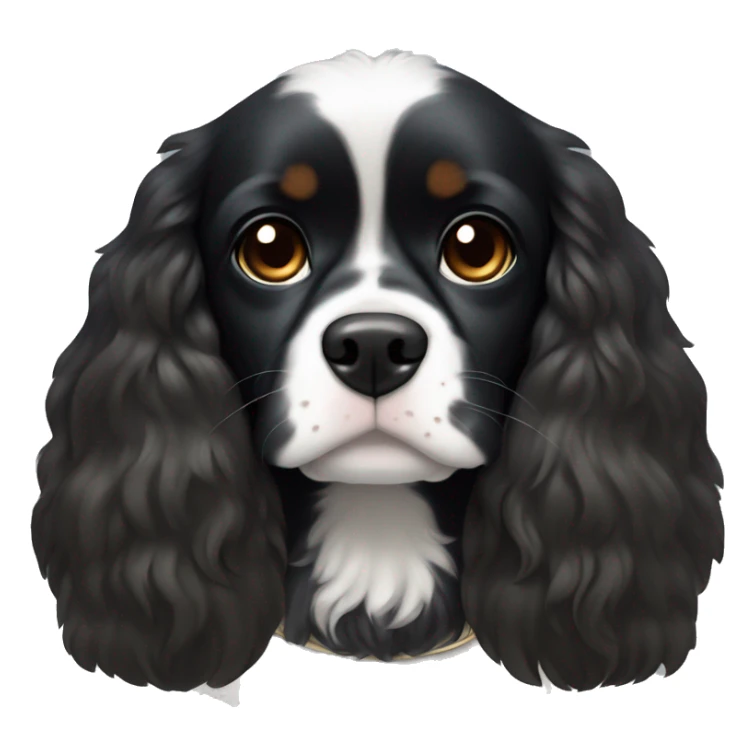 Small completely black king spaniel with black fur on his whole face and white fur on chest sticker