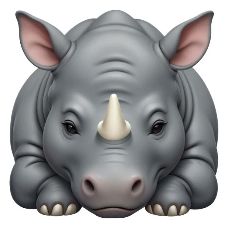 Meme-Worthy Cute Sleeping Rhinoceros Portrait Emoji, Head resting peacefully with a contented smile, showcasing a massive, robust build and a luxuriously soft slate-gray hide, accented by a gentle white horn, eyes shut in a serene, restful nap, Simplified yet hilariously adorable features, highly detailed, glowing with a soft, drowsy light, high shine, relaxed and utterly lovable, stylized with an air of playful laziness, bright and heartwarming, soft glowing outline, capturing the essence of a comically sleepy rhinoceros, so meme-worthy it feels like it could instantly become the next viral sensation of adorable slumber! sticker
