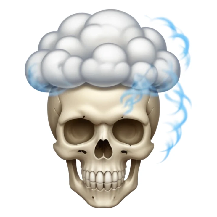 Make a skull emoji whose head is blasted off and smoke is 💀🤯💨coming from its head from inside and the  sticker