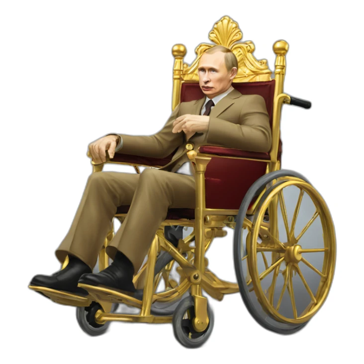 furious vladimir putin monke rides golden wheelchair throne sticker