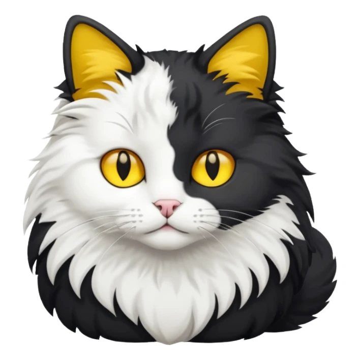 A black colored bicolor cat emoji with yellow eyes full body sticker