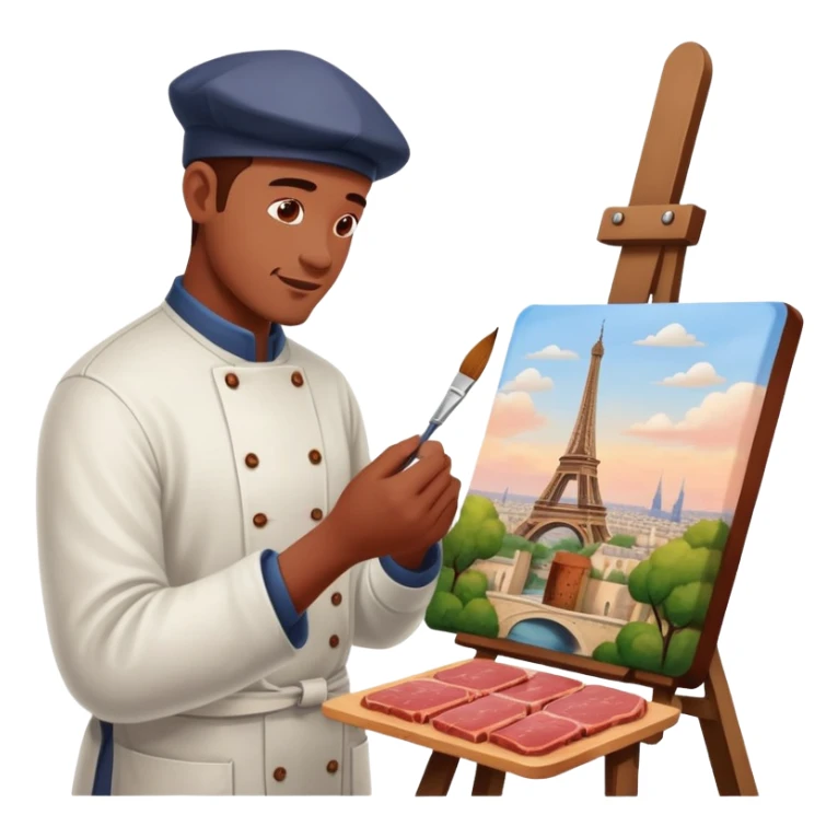 artist in paris painting a SPAM meat landscape  sticker