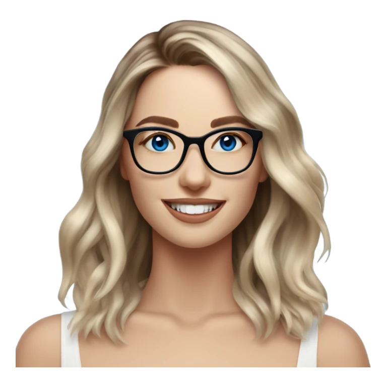 Shoulder length Balayage pale model lady with glasses and blue eyes happy  sticker