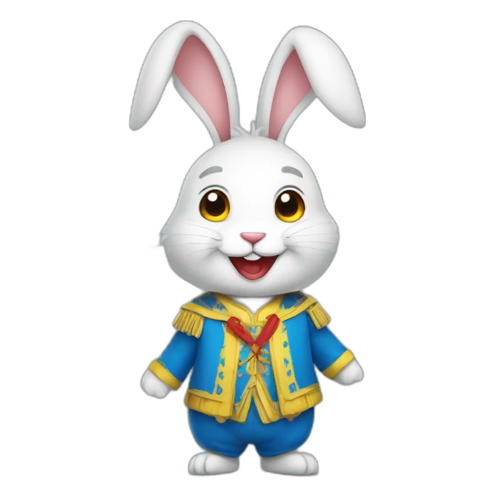 smiling rabbit dressed in a costume with colors inspired by the Ukrainian flag sticker